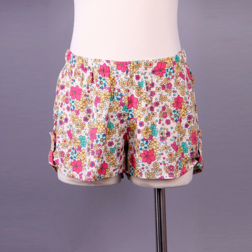 Tea n Rose Girls "Creme Floral Roll Tab Shorts"